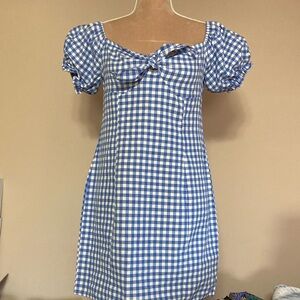 ⭐️⭐️ SHEIN Blue and White Mini Sundress with Puff Sleeves and Square Neck